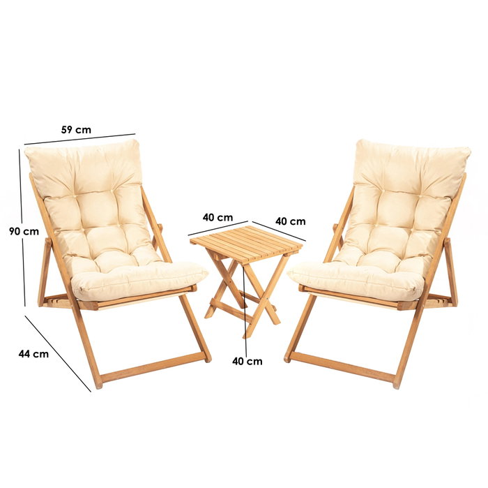 Hanah Home Conjunto de mesa y sillas de jardín My005, Madera de haya, Marrón y Crema Hanah Home Conjunto de mesa y sillas de jardín My005, Madera de haya, Marrón y Crema